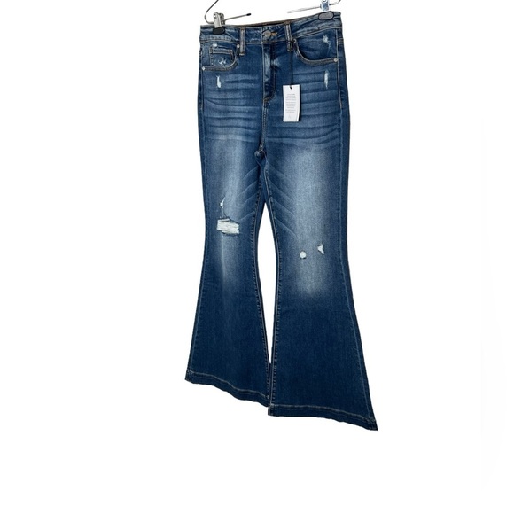 Ceros Women’s Distressed High Rise Flare Jeans - Picture 3 of 12